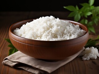 White rice in a wooden bowl