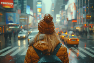 Obraz premium Woman portrait in busy city