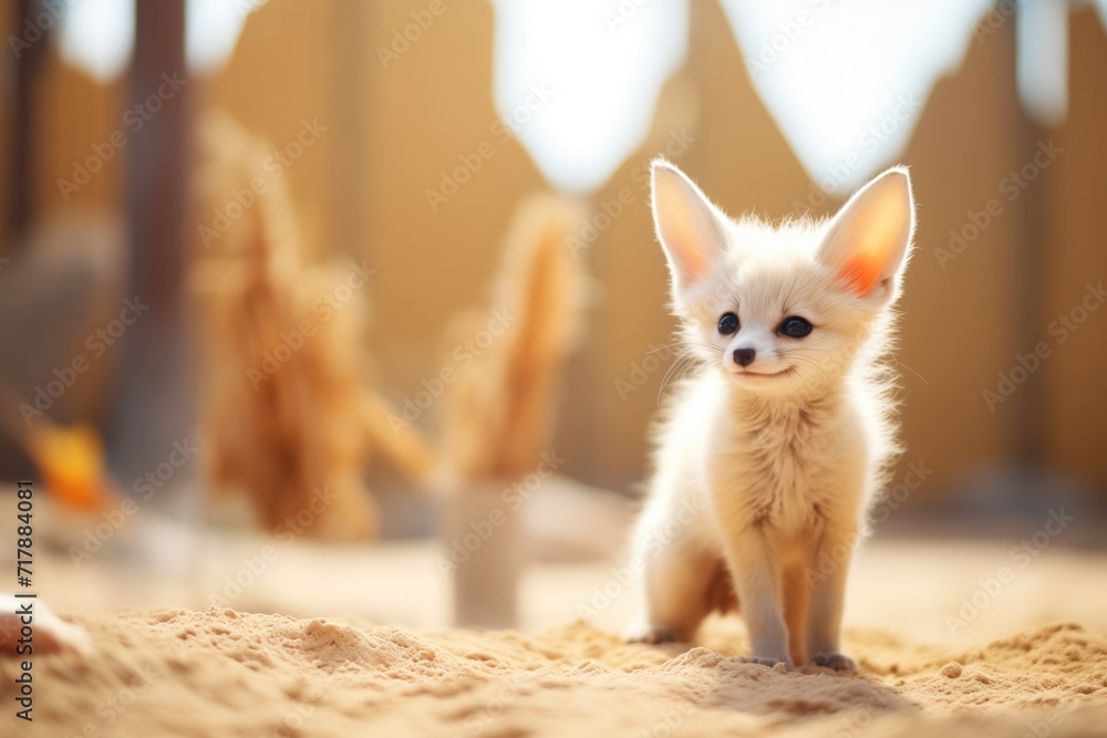 Wall mural fennec fox in a desertthemed enclosure