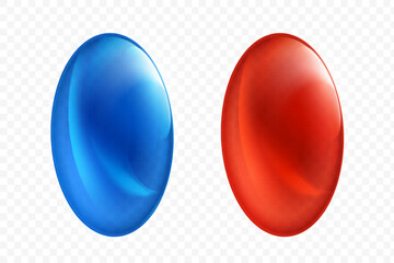 Blue and red medical pills. Isolated on a transparent background. Stock vector illustration.