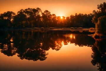 peaceful lake in sunset