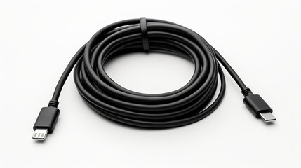 Black cord for phone. Type C. on white background