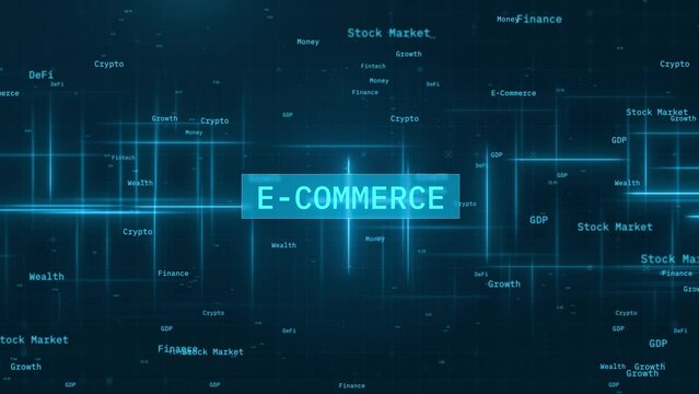 E-Commerce text revealing animation over Glowing Lines in Financial Technology Animation