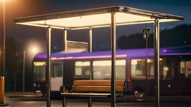 bus stop at night in city