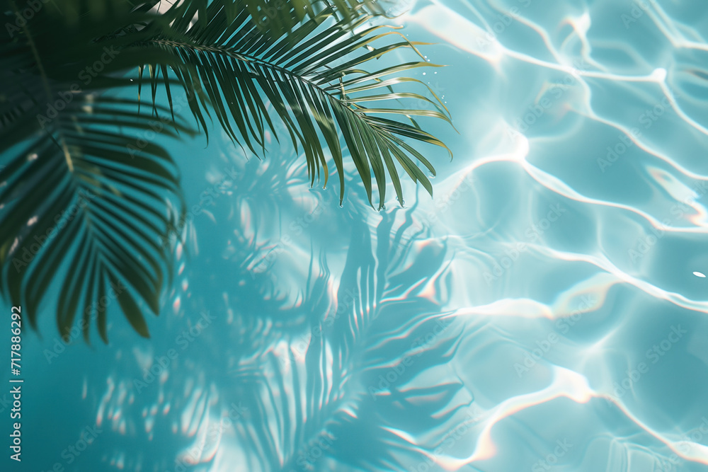 Poster palm tree hanging over pool water. background image. created with generative ai technology
