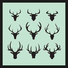 Deer horns icon silhouette set
