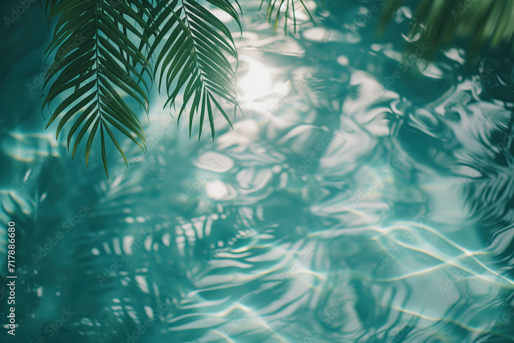 Poster palm tree hanging over pool water. background image. created with generative ai technology