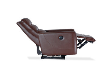Brown Leather recliner chair isolated on white background, Comfortable Modern Recliner Sofa on Minimalist and Modern Home, Brown reclining chair isolated, Brown luxury leather recliner sofa