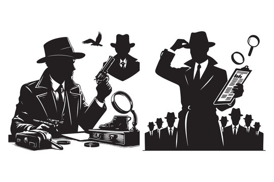 Mafia silhouette vector, Detective silhouette vector isolated on white background