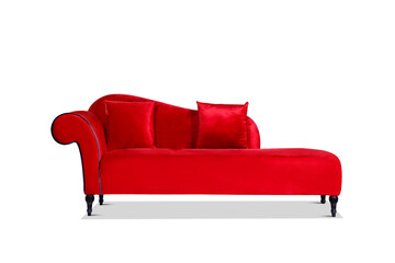 Red fabric sofa  pillows isolated on white background. Series of furniture

