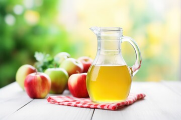 apple cider vinegar in a glass jug with fresh apple juice