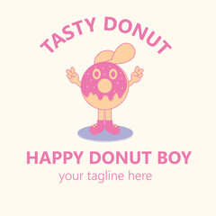 donut mascot cartoon simple concept vintage illustration graphic design suitable for t-shirts and business