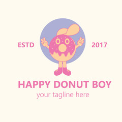 donut mascot cartoon simple concept vintage illustration graphic design suitable for t-shirts and business