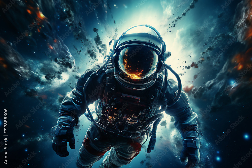 Aufkleber mankind exploring the space using astronaut protective suit generative ai closeup futurism