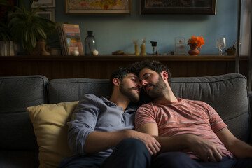 Fototapeta premium Picture made with generative AI of a gay couple's relationship