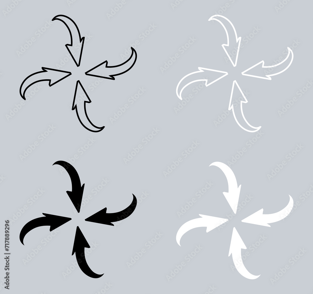 Poster set of inward arrow icon. four arrows icon sign symbol in trendy flat style. arrow pointing center v