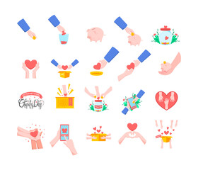 International charity day flat vector illustration design elements. September 5th donation and charity celebration.