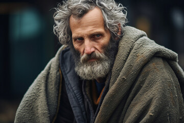 Fototapeta premium Generative AI picture of desperate homeless person man woman child poor helpless in the street