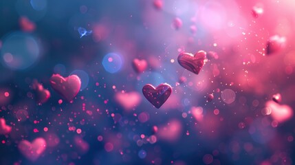 Valentine's day moment Ethereal hearts rise amidst a dreamy backdrop of sparkling bokeh, evoking feelings of love and romance in an enchanting purple hue setting. Ai generative
