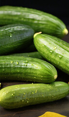 fresh cucumbers on a market