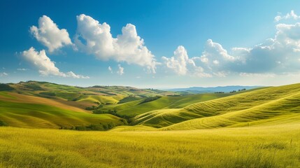 Obraz premium A scenic landscape of rolling hills, for environmental or agricultural stories