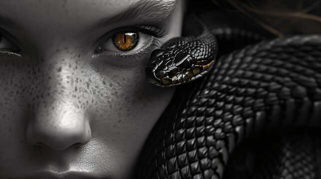black snake over a girl face