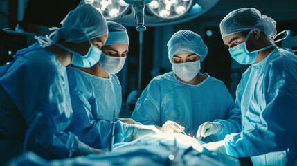 Medical team performing surgery in patient operating room