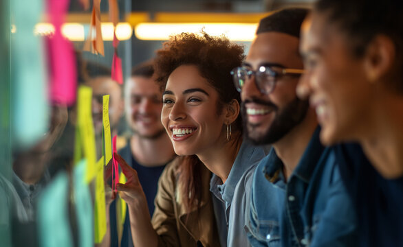 Young, Successful, Multicultural Team Energizing the Modern Office with Smiles and Collaborative Brainstorms