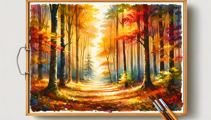 a watercolor painting, depicting the atmosphere of an autumn forest