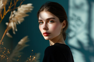 luxury woman model portrait natural background minimalistic 