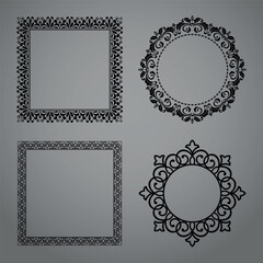 Set of decorative frames Elegant vector element for design in Eastern style, place for text. Floral black and gray borders. Lace illustration for invitations and greeting cards.