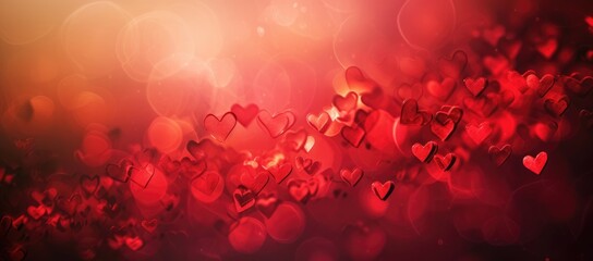 Valentine's day A captivating abstract background with a deep red hue filled with blurred heart shapes, creating a dreamy bokeh effect ideal for themes of love, romance, and Valentine's Day. Ai genera