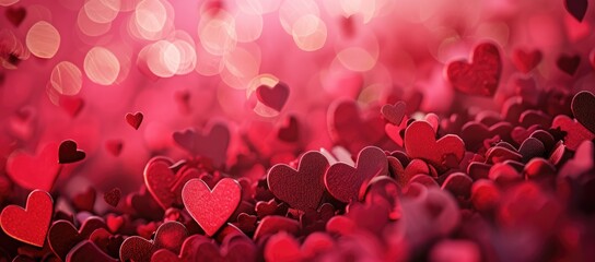 Valentine's day A captivating abstract background with a deep red hue filled with blurred heart shapes, creating a dreamy bokeh effect ideal for themes of love, romance, and Valentine's Day. Ai genera