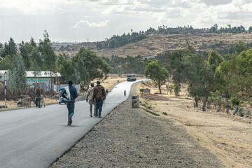 Street scene at the town of Debark on the edge of the Simien Mountain National Park in Ethiopia, Africa