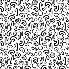 Simple monochromatic doodle curvy lines seamless pattern. Snake shaped hand-drawn elements on white backdrop. Creative art texture for printing on different surfaces.