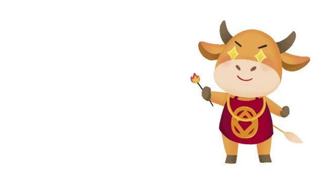 Cartoon image of a cow wearing Chinese clothing
