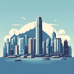 Foto op Plexiglas Hongkong flat vector city skyline © abvbakarrr