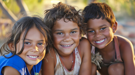 Group of Indigenous Aboriginal children in the Australian bush