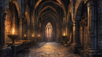 Castle dungeon, Gothic setting with candles, dark and creepy background, fantasy game. Generative AI, Generative, AI - obrazy, fototapety, plakaty