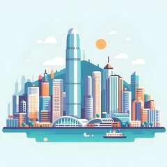 Hongkong flat vector city skyline