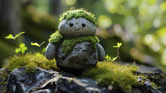 cute little rock golem covered in moss
