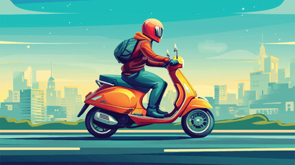 Fototapeta na wymiar A man wearing helmet riding a motor scooter illustration vector