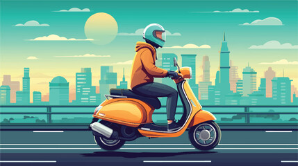 A man wearing helmet riding a motor scooter illustration vector