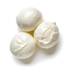 Fototapeta na wymiar Fresh mozzarella balls top view isolated on white background
