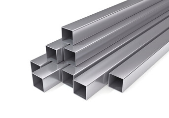 Square pipes. metal steel product. Steel galvanized and stainless. 3D rendering.