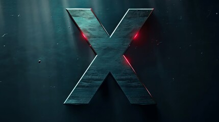 Design a letter "X", Metallic texture, Intense light and shadow, Cinematic light, Black background