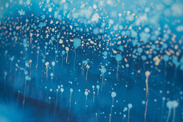raindrops on the window, cold weather theme, blue paint texture, blue backdrop
