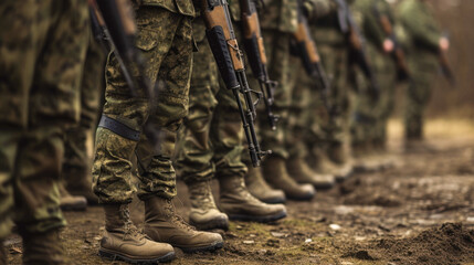 Regimented Military Parade with Soldiers in Uniform