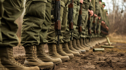Fototapeta premium Regimented Military Parade with Soldiers in Uniform