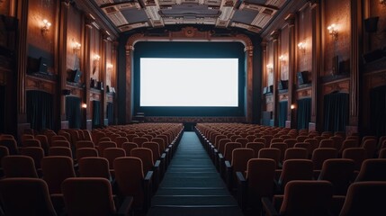 Fototapeta premium Cinema Elegance: Empty Vintage Movie Theater Waiting for an Audience